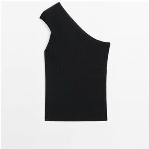 Massimo Dutti Black One-Shoulder Ribbed Top